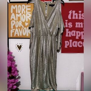Rachel Roy Metallic Gold Draped Maxi Dress  Elegant Party Grown